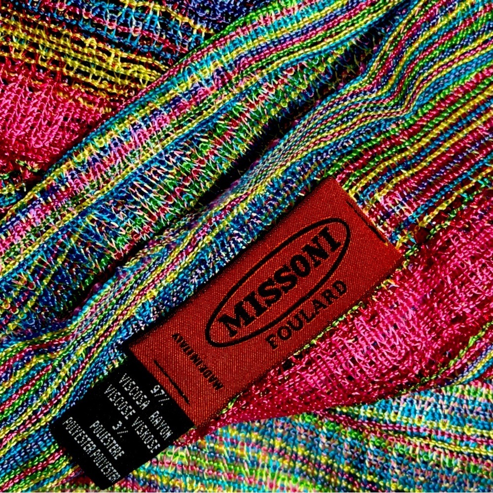 MISSONI Multi Color Metallic Scarf Stole Wrap Pink Blue Green Yellow Purple